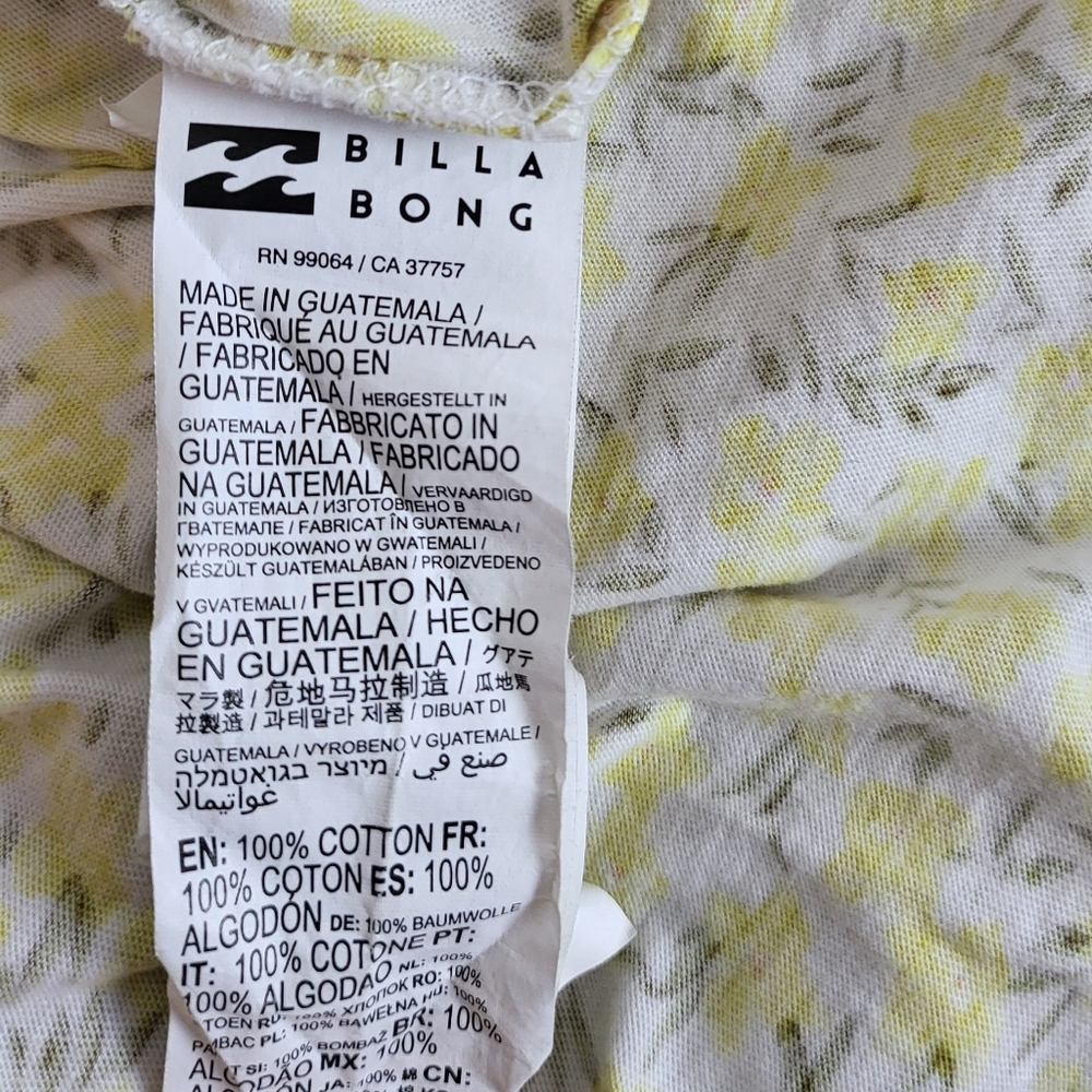 BILLABONG Girls Beach Love Yellow Gray‎ Floral Smocked Bodice Mini Dress Large - Picture 6 of 8